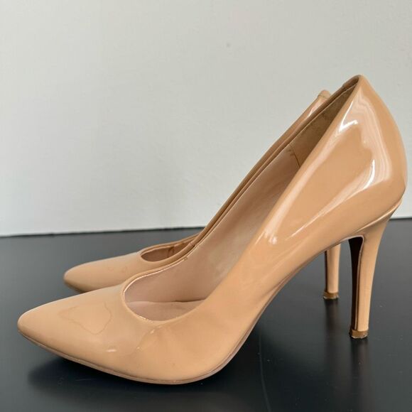 $5/$35 Nine West Patent Leather Nude Tan Pump Career Office Wear Size 6 Almond - Picture 6 of 15